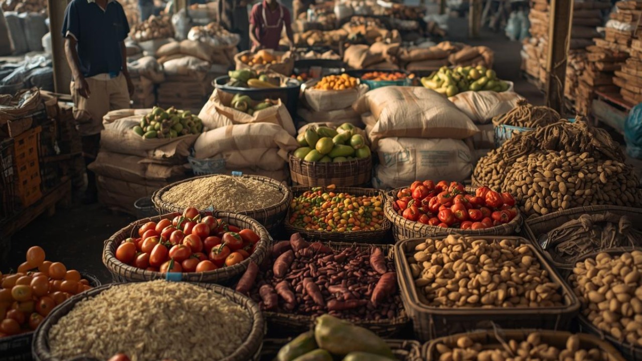 Market scene with fresh produce
