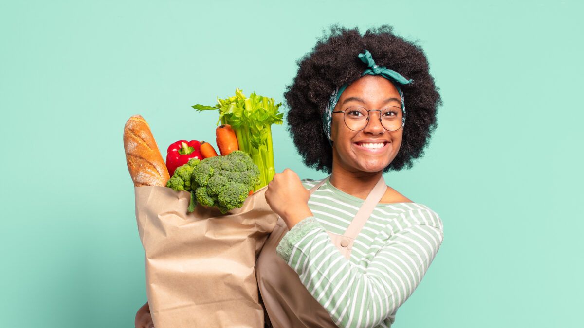 Woman holding groceries